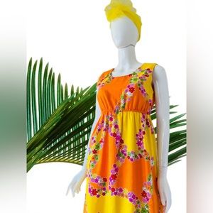 Vintage 70’s Colorblock Mod Tiki Hawaiian Dress